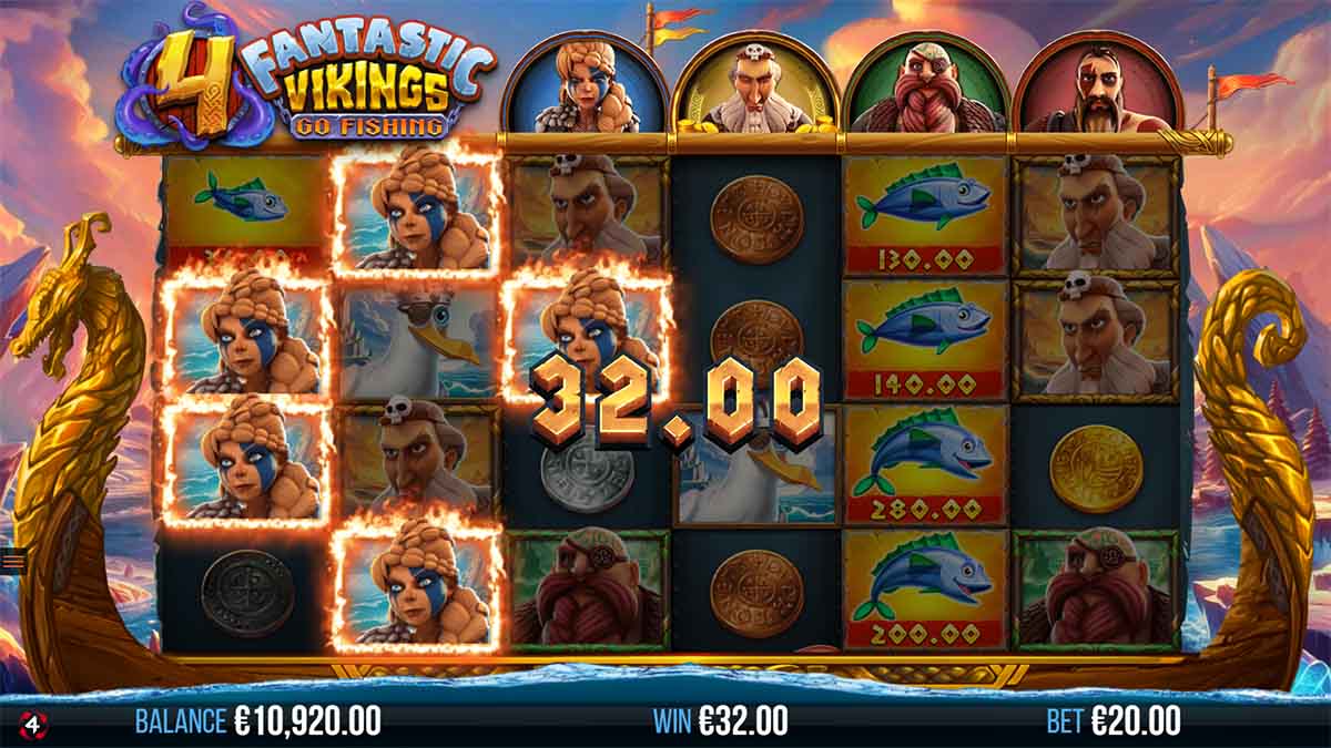 4 Fantastic Vikings Go Fishing slot by 4ThePlayer, capturing a Win of 32.00