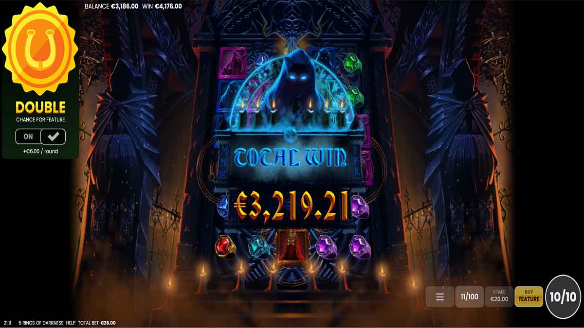 Achieve a Total Win of €3,219 in the 5 Rings of Darkness slot game by Octoplay