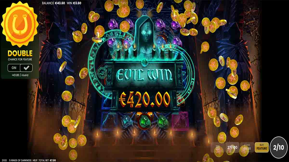 Witness the 5 Rings of Darkness slot game by Octoplay with an Evil Win of €420