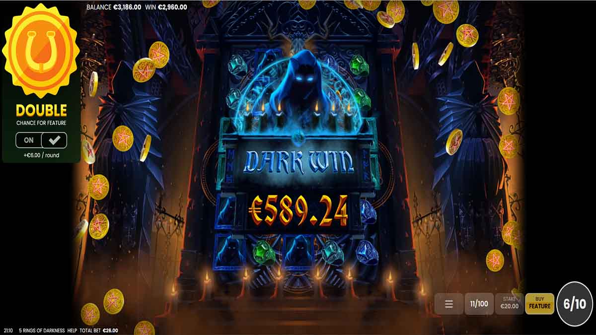 Experience the 5 Rings of Darkness slot game by Octoplay and achieve a Dark Win of €589