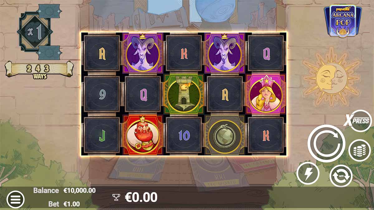 ArcanaPop slot game by AvatarUX, showcasing the Base Game experience