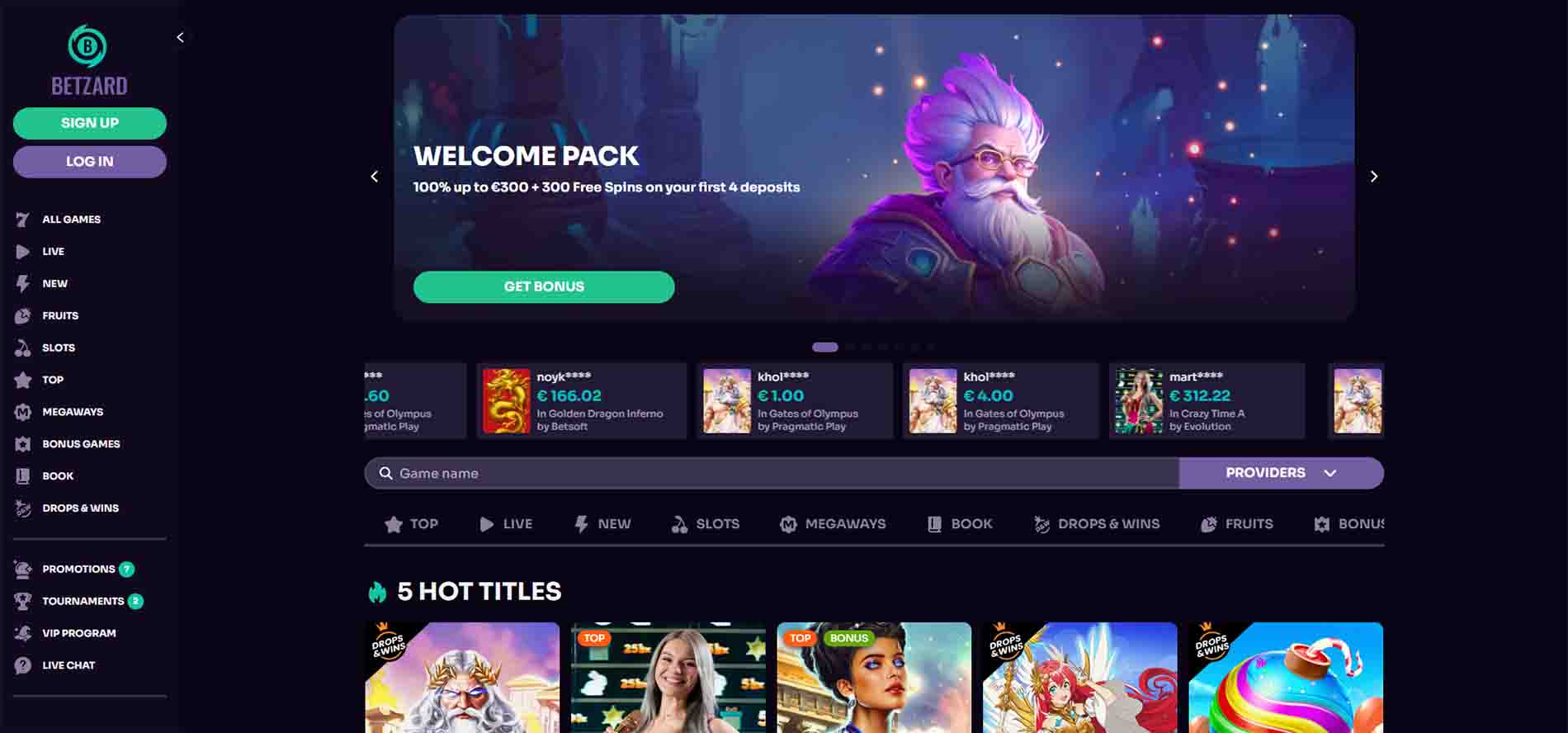 BETZARD Casino Homepage