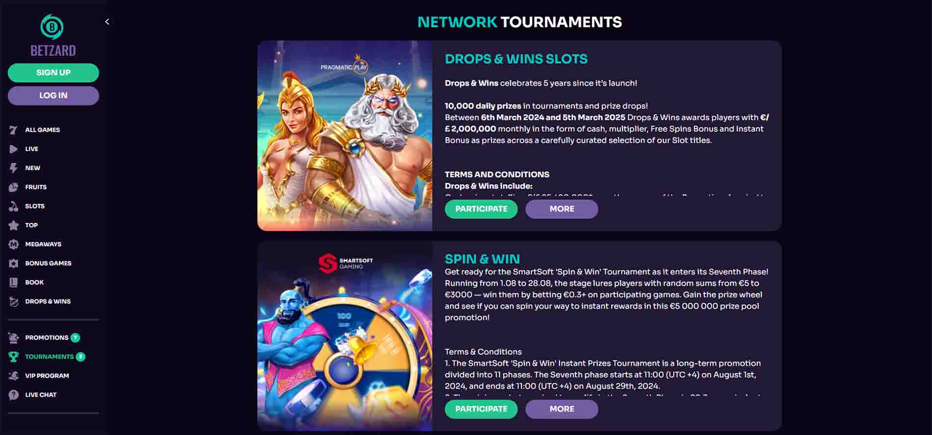 BETZARD Casino Tournaments at Vistagamble