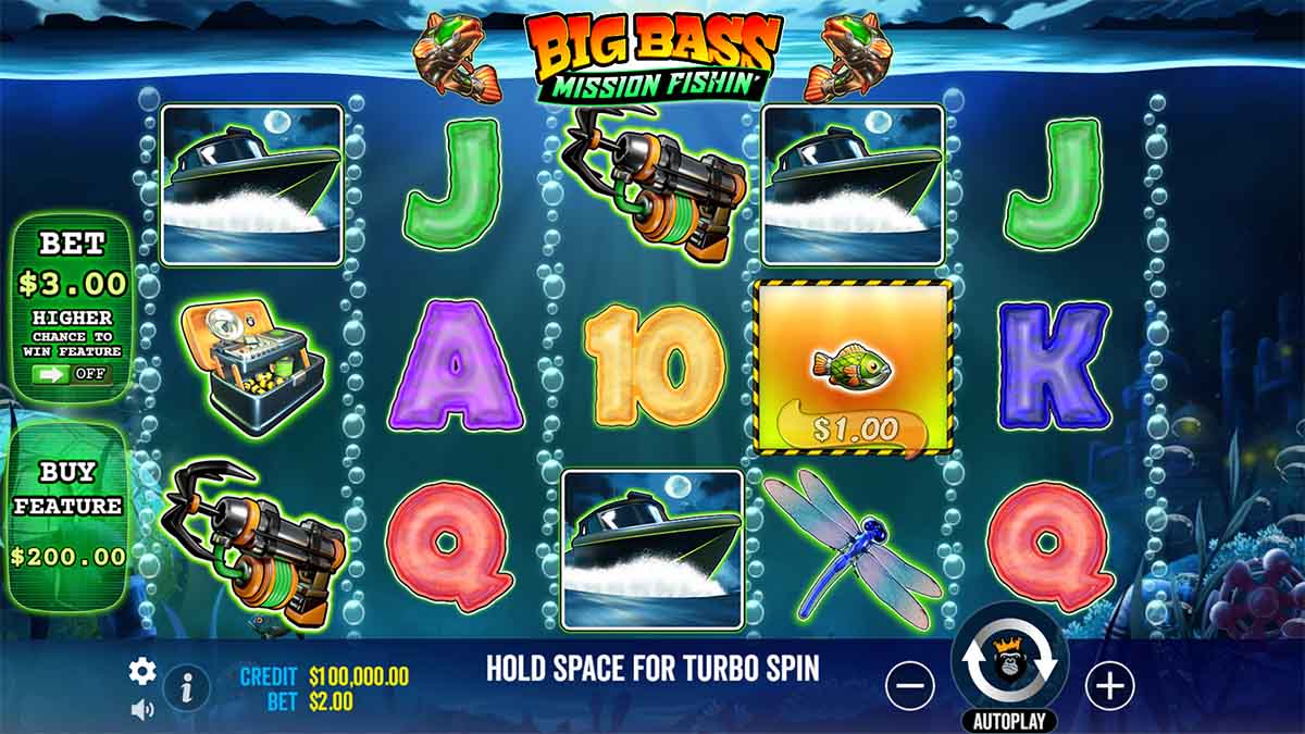 A glimpse of the Big Bass Fishing Mission slot game by Pragmatic Play, showcasing the Base Game view