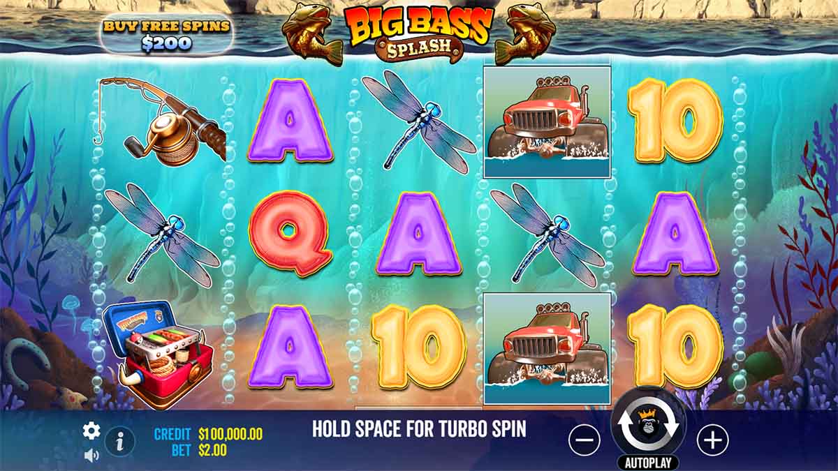 A glimpse into Big Bass Splash's base game layout by Pragmatic Play