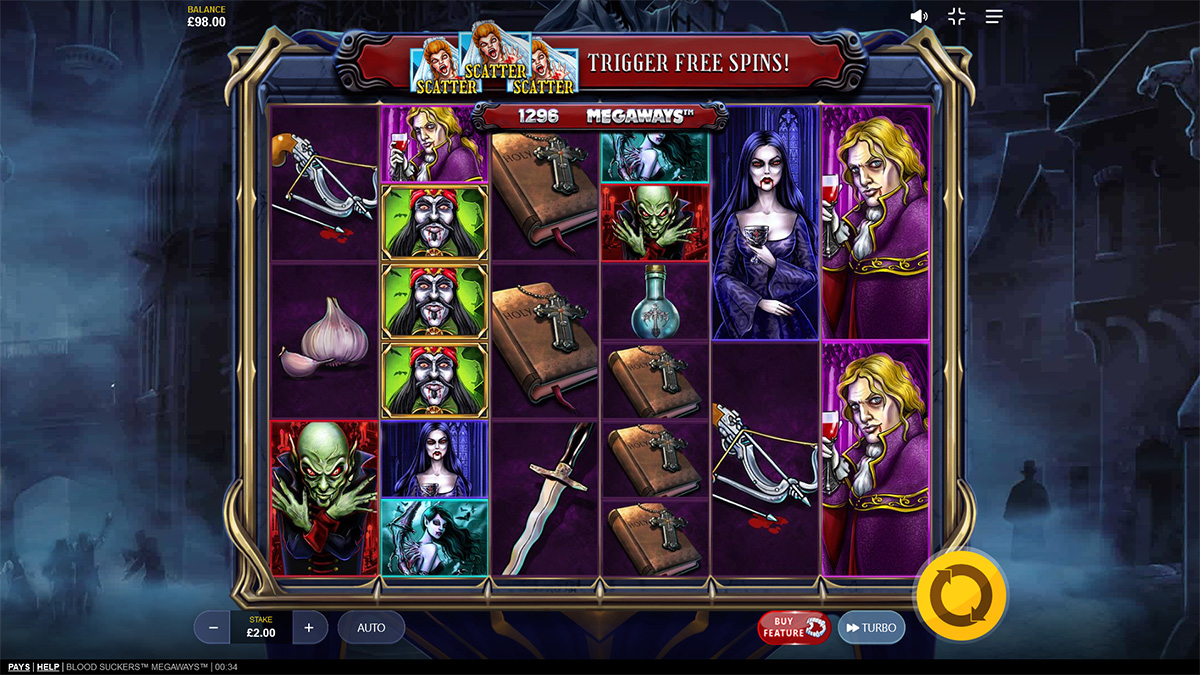 Blood Suckers Megaways slot game by Red Tiger Gaming, look into the standard gameplay view