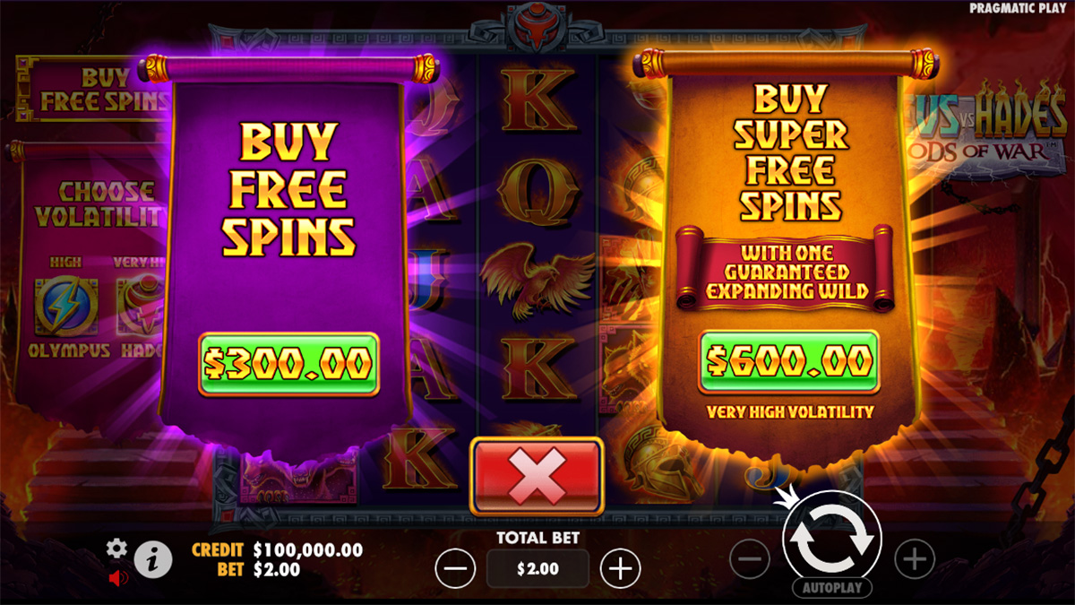 Feature Purchase Option in Zeus vs Hades: Gods of War slot game by Pragmatic Play