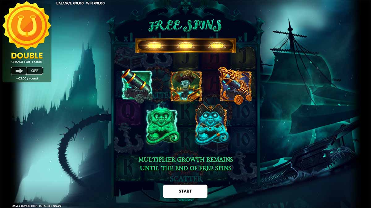 Davy Bones slot from Octoplay displaying a Free Spins victory