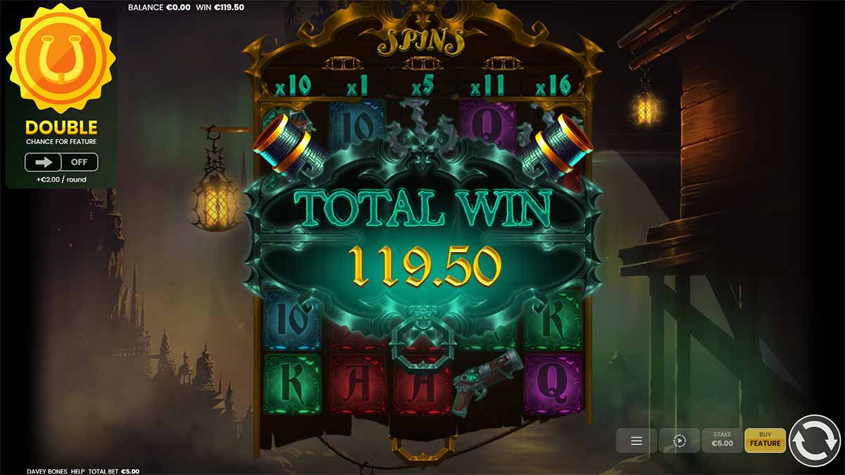 Davey Bones slot game from Octoplay with a Total Win of €119