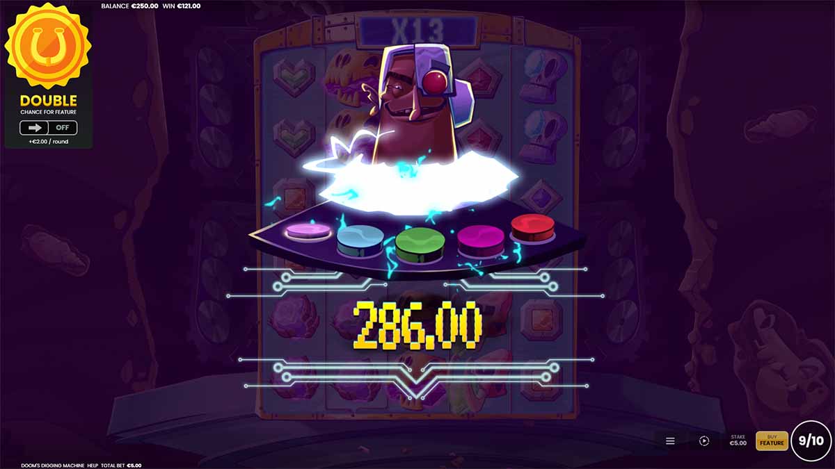 Octoplay's Doom’s Digging Machine with a Win of 286.00 from Free Spins