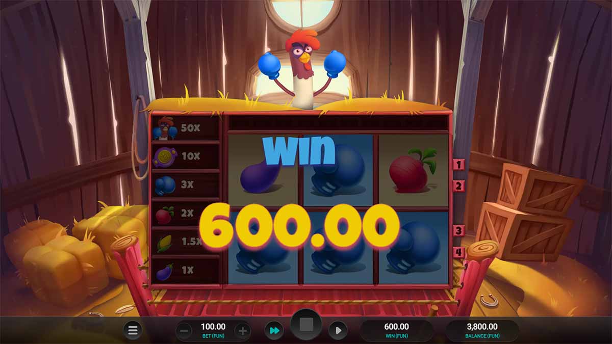 Visual of a 600.00 win in Feather Fury slot game by Relax Gaming