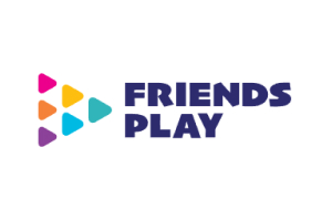 Friends Play logo with a play icon made of smaller ones, followed by 'FRIENDS PLAY' in bold uppercase.