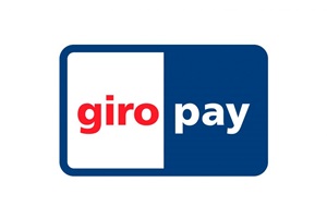 With a blue backdrop, the giropay logo displays 'giro' in red within a white rectangle, slightly rounded at the top left and bottom left, and 'pay' in white against the blue background.