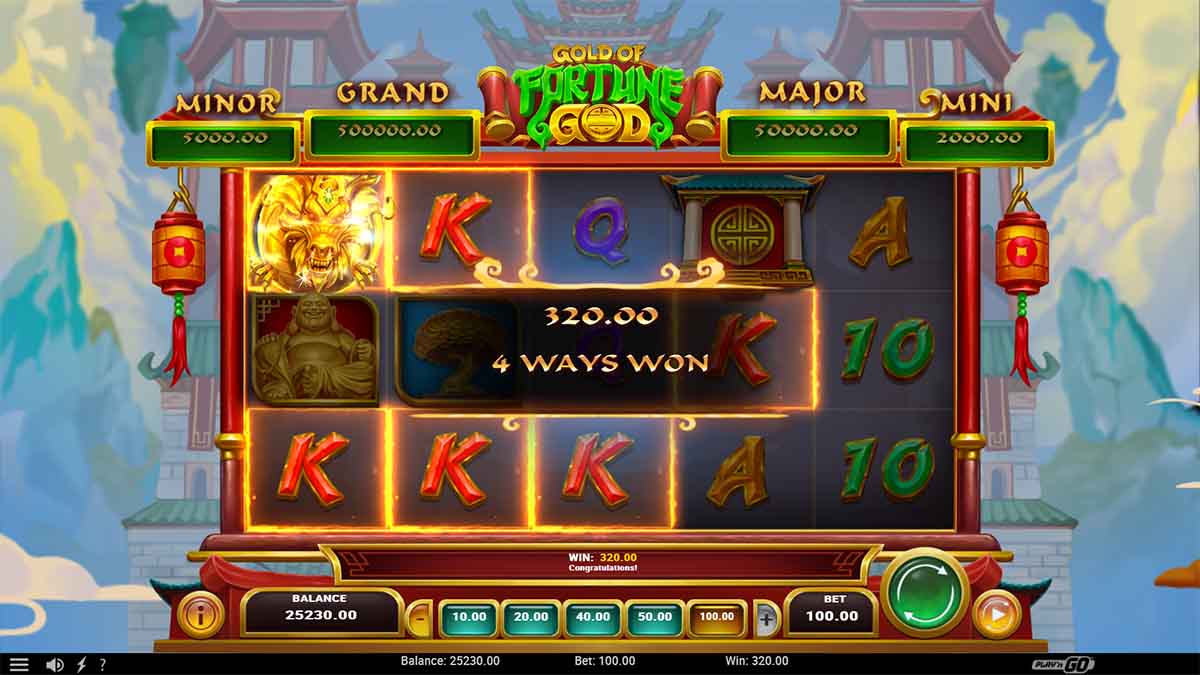 Gold of Fortune God slot by Play'n GO, showcasing a 320.00 win