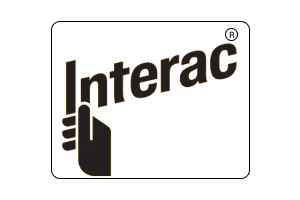 Interac logo, with 'Interac' in black, embedded in a yellow rectangular design, representing secure transactions.