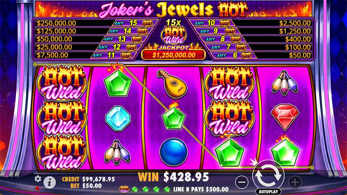 Snapshot from Joker's Jewels Hot in Pragmatic Play's portfolio, showcasing a 428.95 win