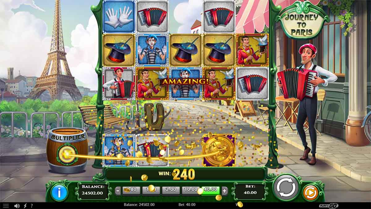 In Journey to Paris, forming a winning path involves matching three or more identical symbols in a row, horizontally or vertically. These symbols can lead to multiple wins at the same time. As wins are achieved, the winning symbols vanish, allowing the remaining symbols to cascade down. It's key to note that no new symbols appear from above during this, maintaining a tidy and orderly board.