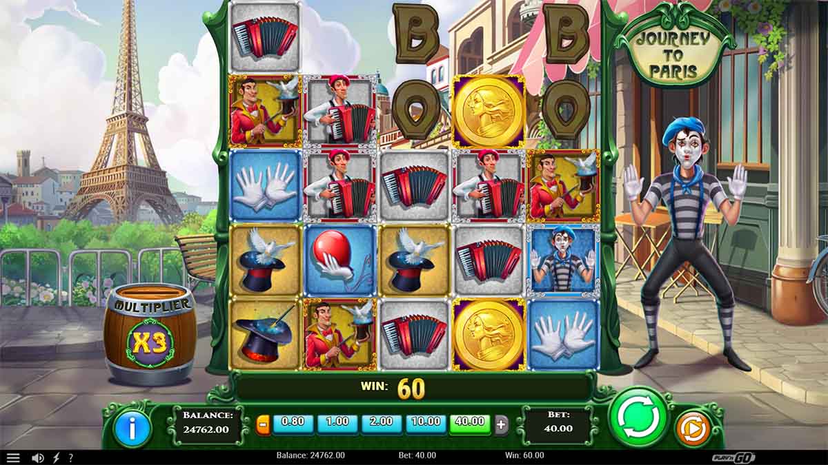 Illustration of a 240.00 win in the Journey to Paris slot by Play'n GO