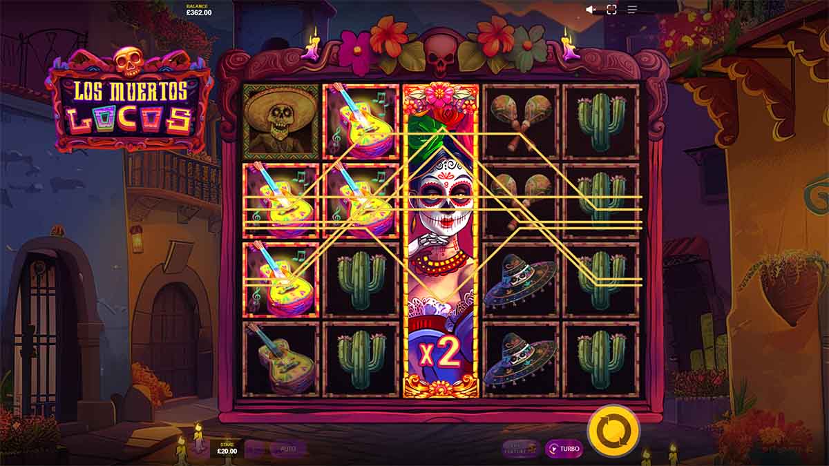 Los Muertos Locos slot by Max Win Gaming demonstrating a Winning combination with a Win of 48.00