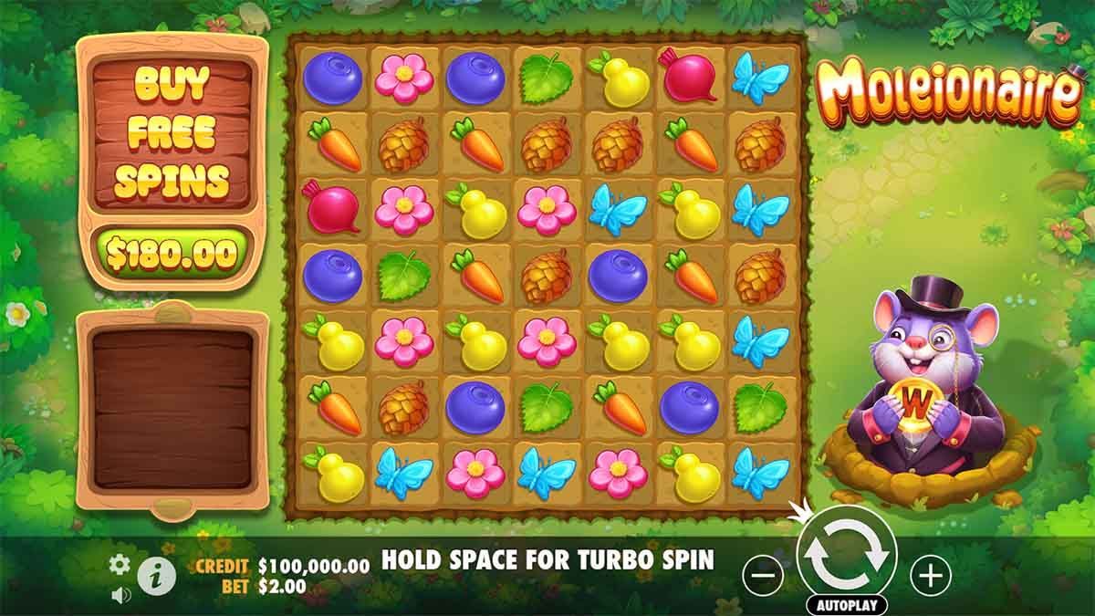 Moleionaire slot by Pragmatic Play, showcasing Base Game view