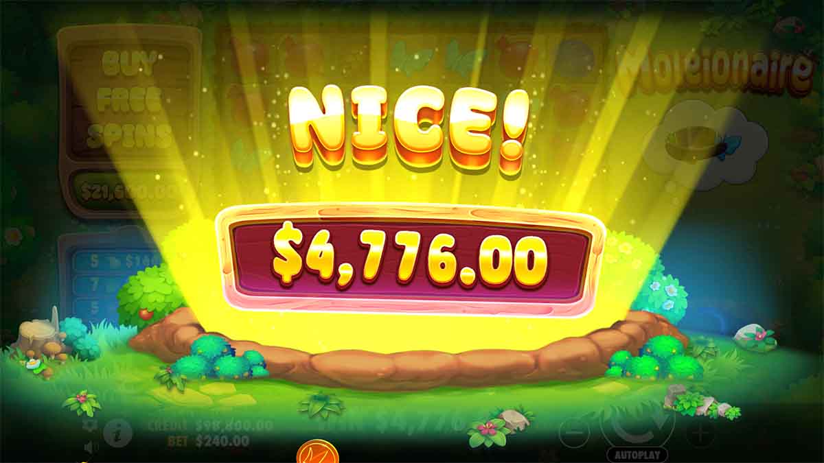 Moleionaire slot by Pragmatic Play, featuring a Rewarding Win of 4,776