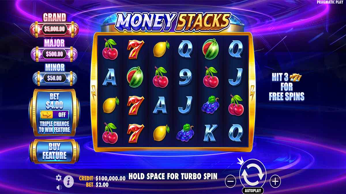 Base game view of Money Stacks slot by Pragmatic Play