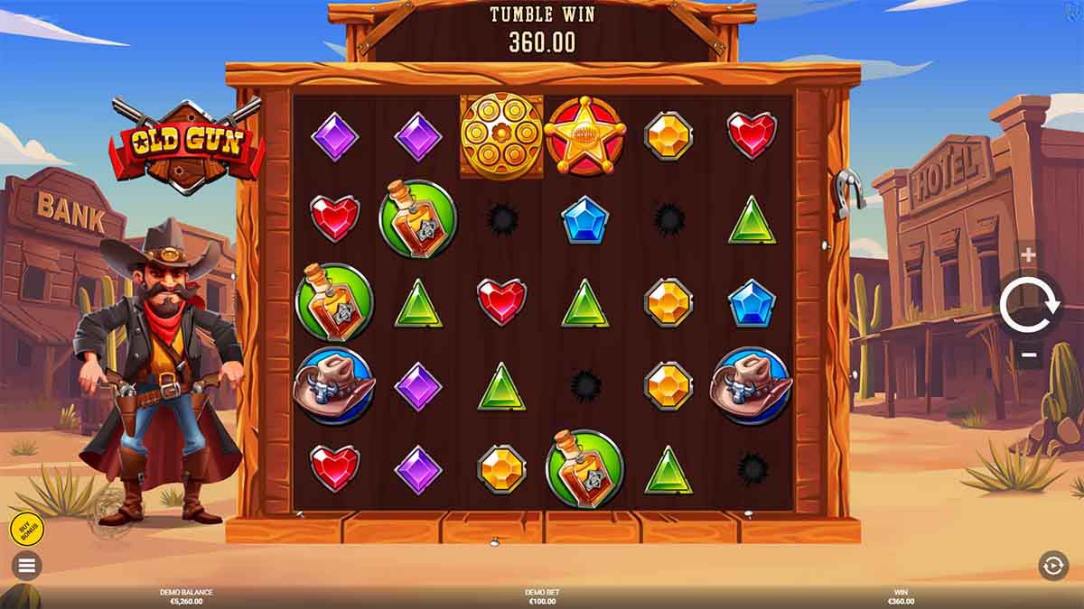 Old Gun slot game by Backseat Gaming, recording a win of €360