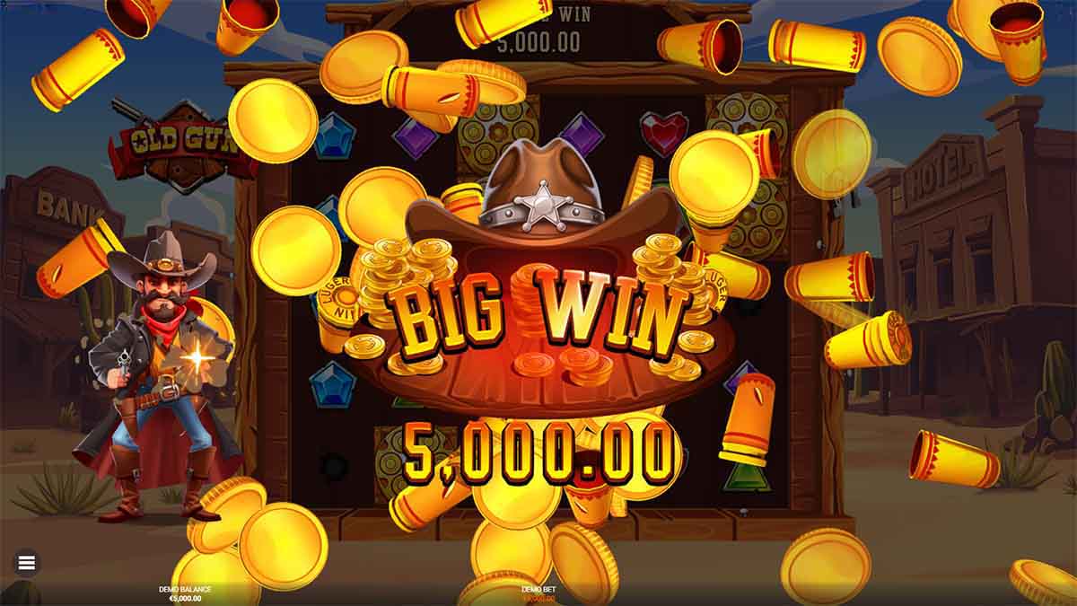Old Gun slot gameplay by Backseat Gaming, achieving a remarkable €5,000 win
