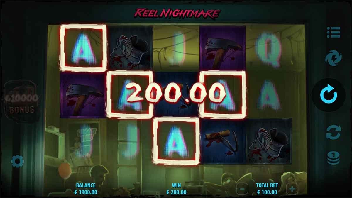 Reel Nightmare slot game by Quickspin, presenting a Win of 200.00
