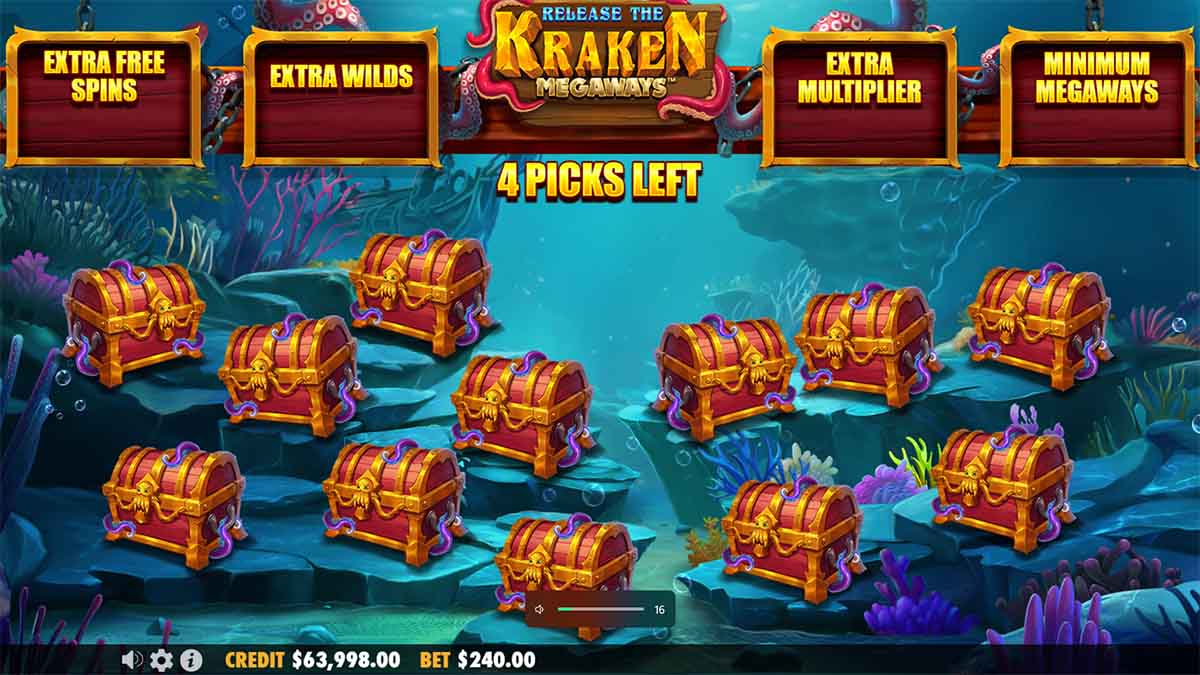 Engage with the 4 Picks feature in Release the Kraken Megaways by Pragmatic Play