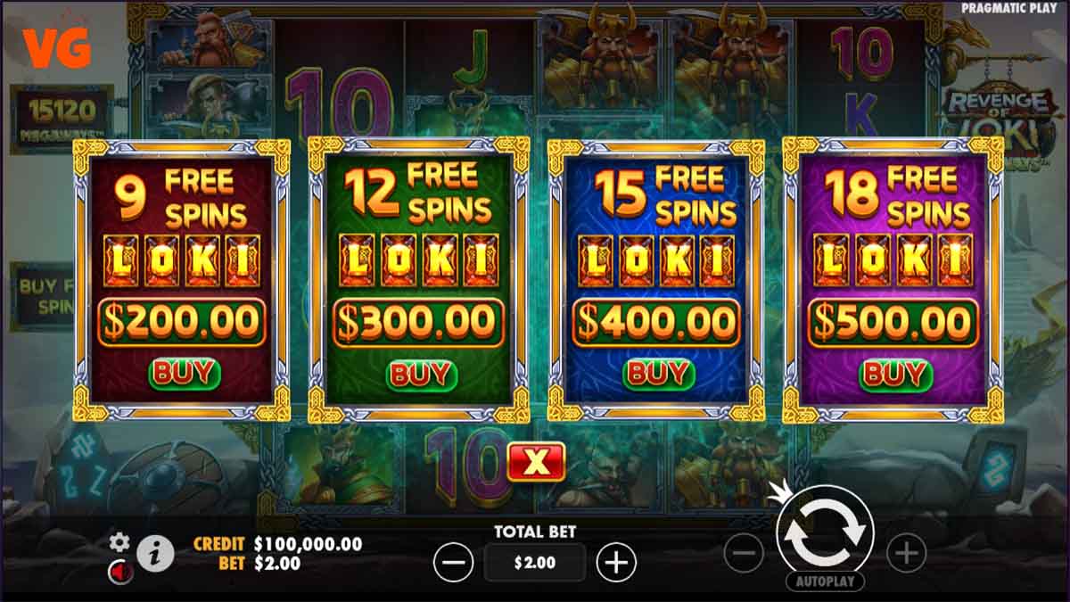 Revenge of Loki Megaways slot by Pragmatic Play, featuring the bonus purchase
