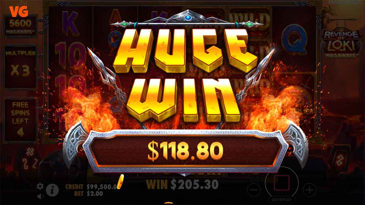 Revenge of Loki Megaways slot by Pragmatic Play, illustrating a massive win