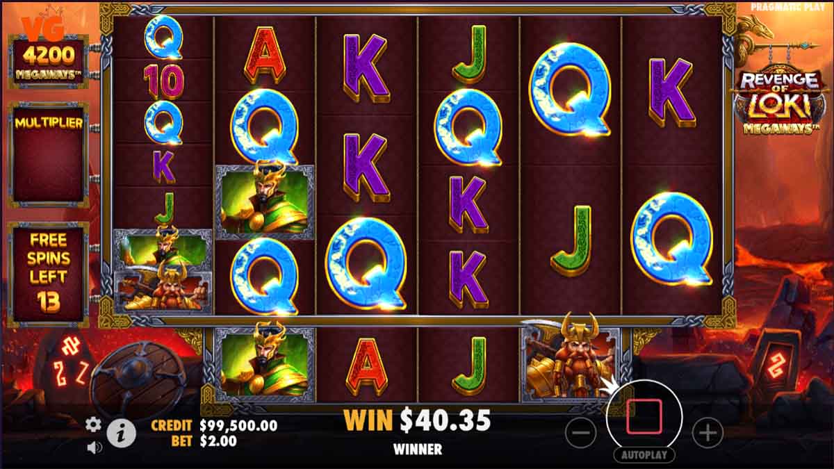 Revenge of Loki Megaways slot by Pragmatic Play, demonstrating a 40.35 win