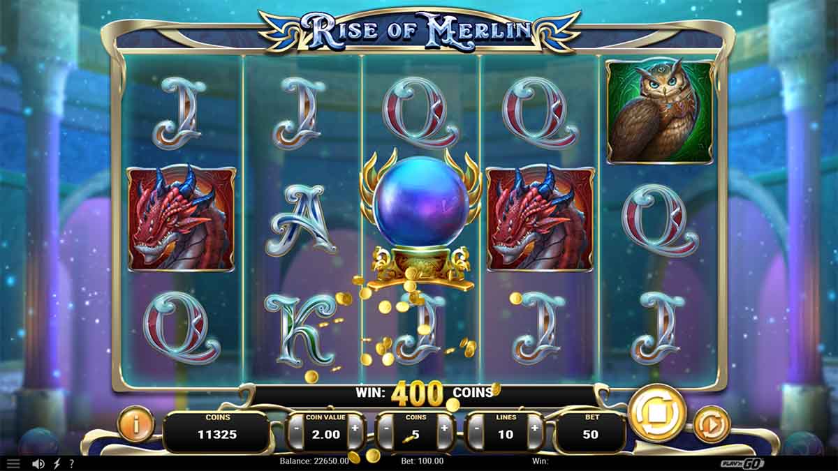 Observe a thrilling gamble win of 1600.00 in Rise of Merlin, courtesy of Play'n GO