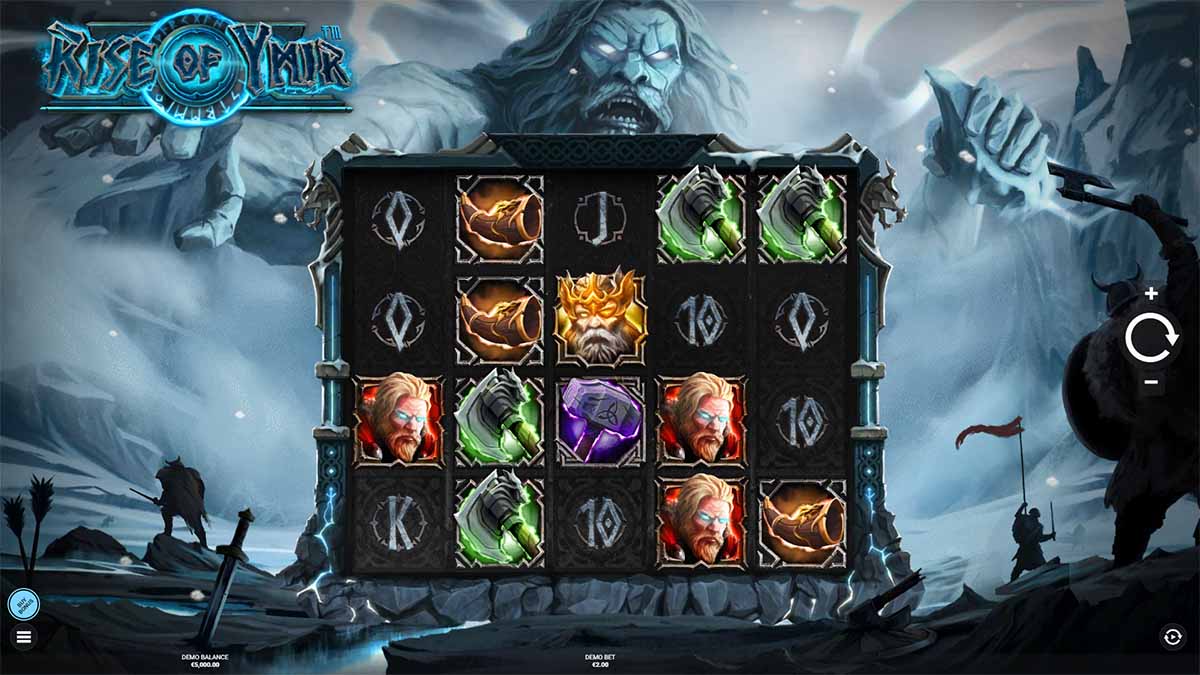 Check out the winning screen, showcasing a fortune of 350.00 in the Rise of Ymir slot by Hacksaw Gaming.