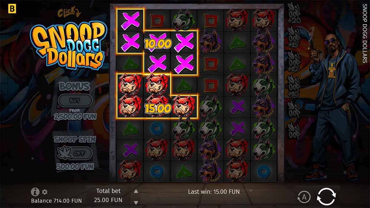 Snoop Dogg Dollars slot from BGaming, showcasing Win of 25.00