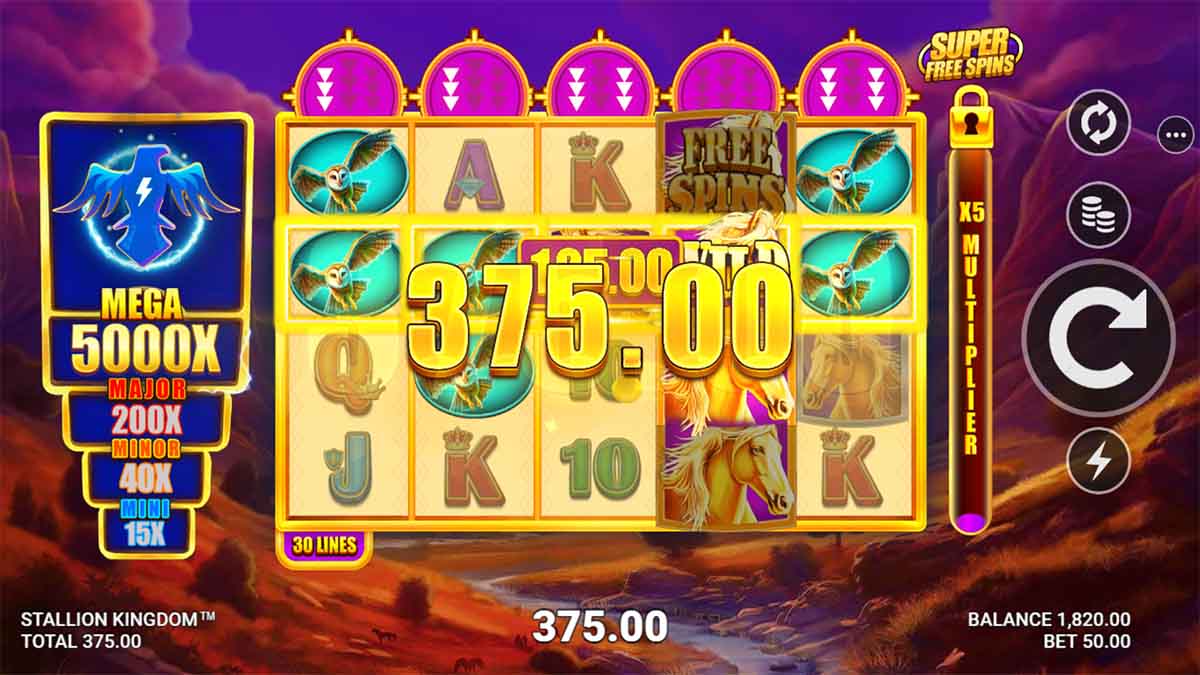 Stallion Kingdom by Just For The Win, depicting a Win of 375.00