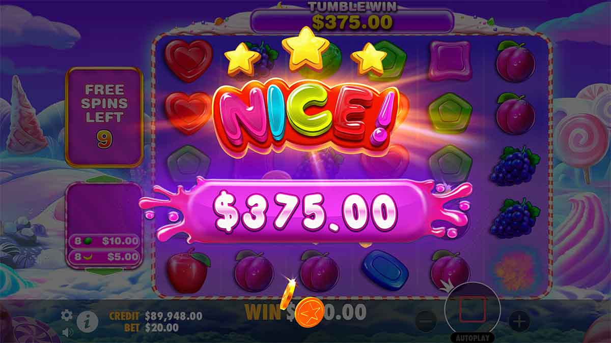 An incredible 1,575 Sensational Win from free spins in Sweet Bonanza 1000 slot by Pragmatic Play