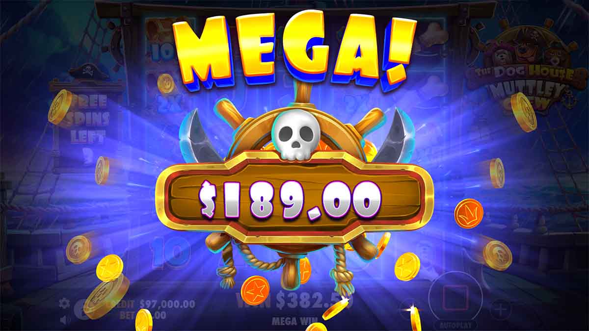 Experience the mega win of 189.00 in Pragmatic Play’s slot, The Dog House Muttley Crew