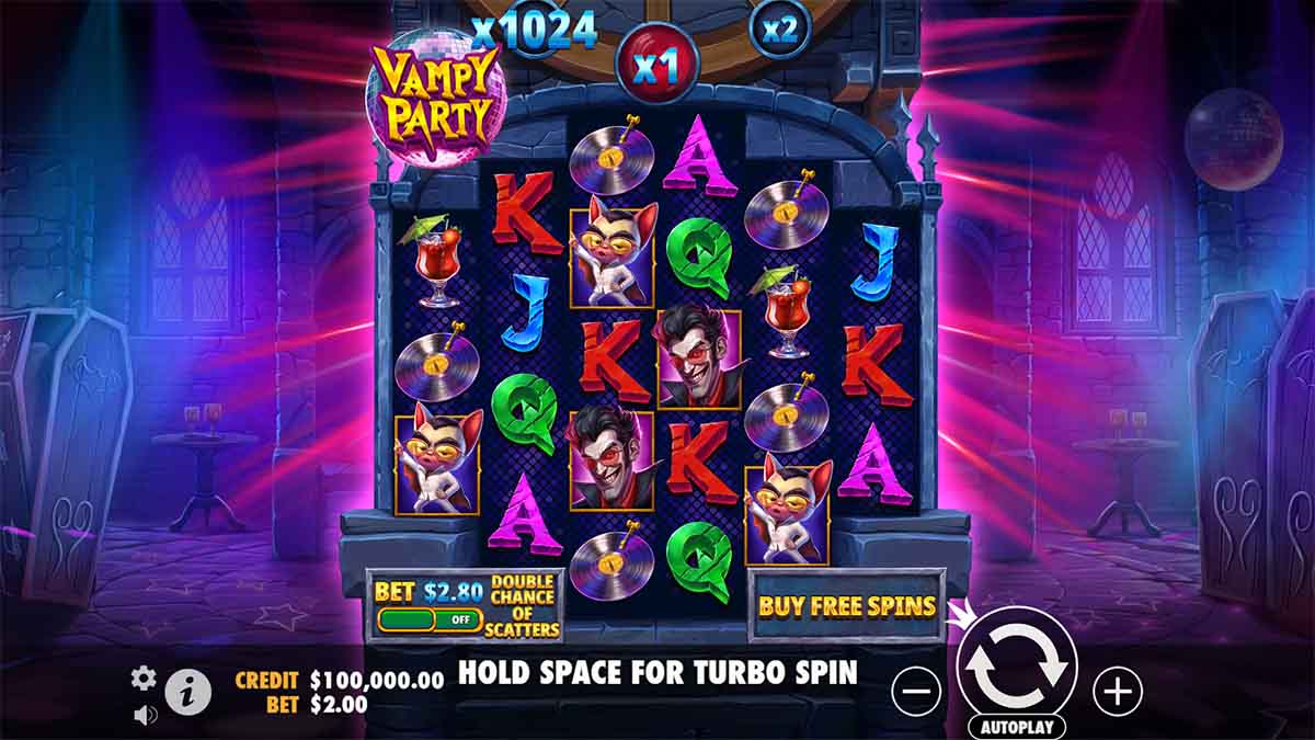 A glance at the Vampy Party slot experience by Pragmatic Play, Base Game interface