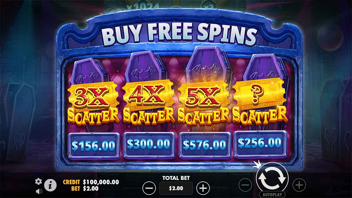 Spotlight on Vampy Party slot by Pragmatic Play, featuring the Buy Spins Option