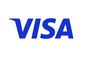 Signified by bold blue text, Visa's logo stands for a network of financial service.