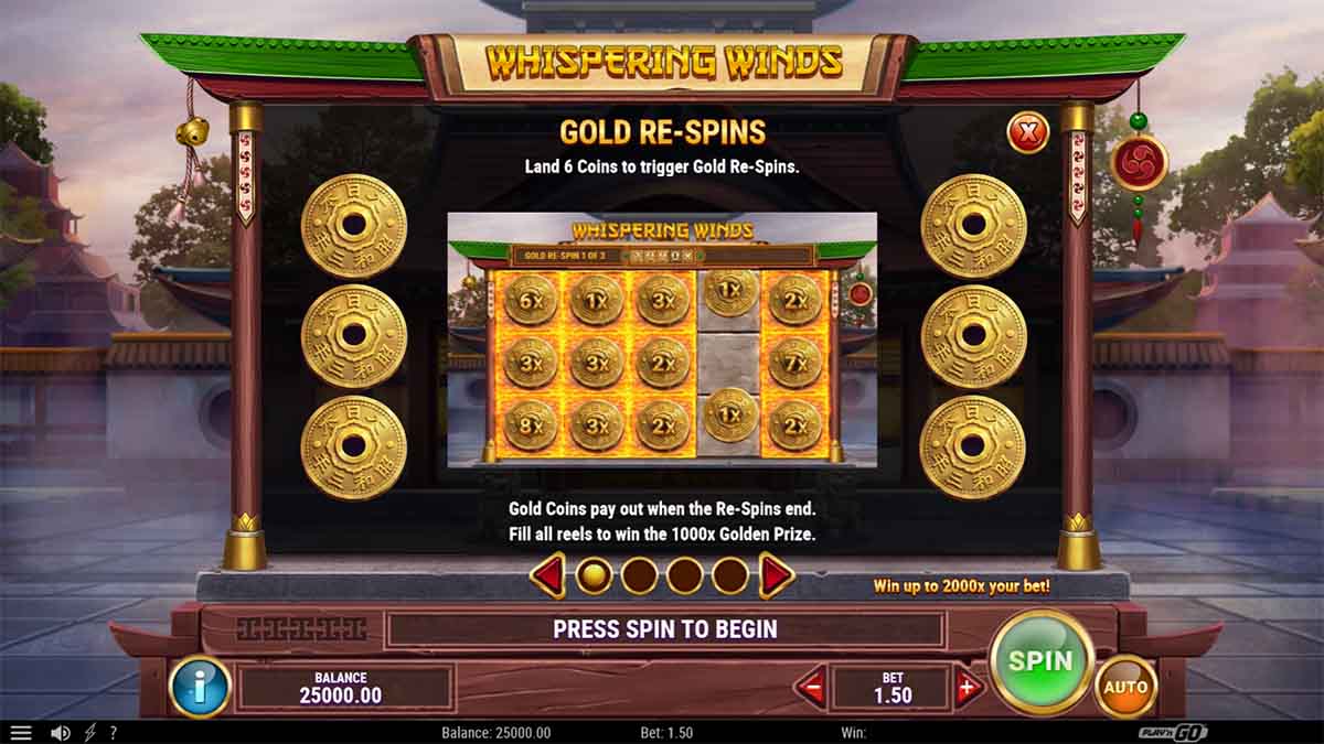 Whispering Winds slot experience by Play'n GO, engage with Gold respins