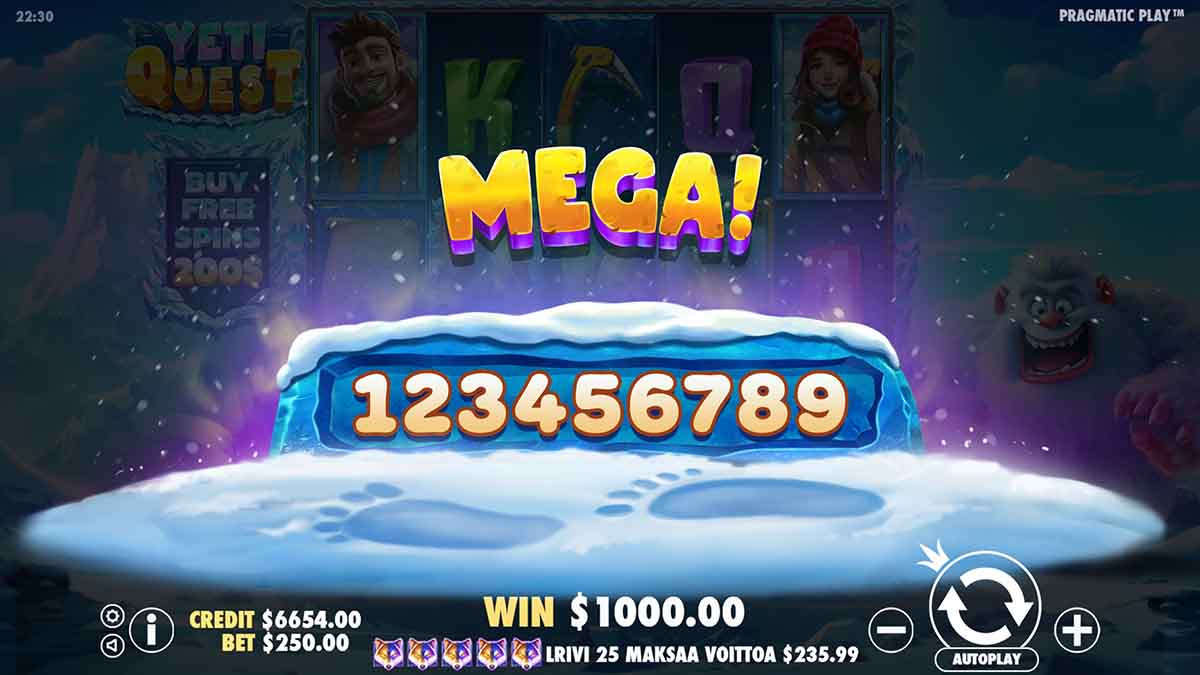 Recording a mega win in Yeti Quest from Pragmatic Play.