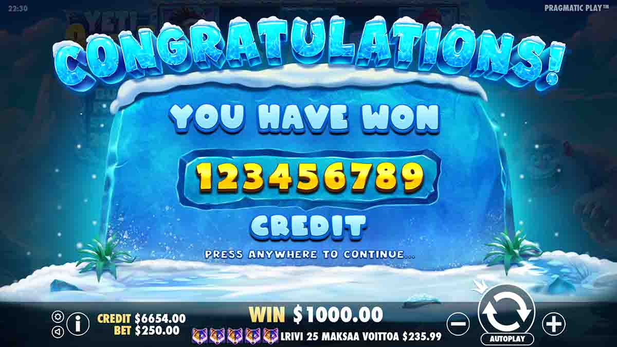 Celebrating a winning moment in Yeti Quest by Pragmatic Play.