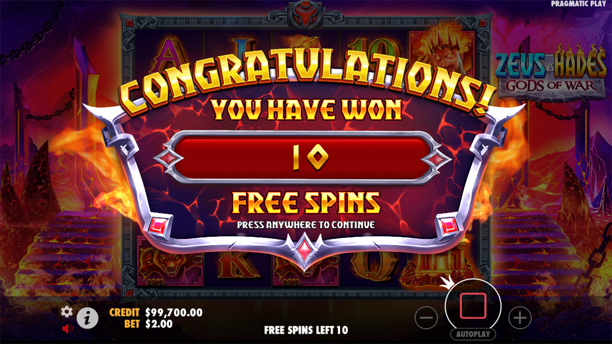 Zeus vs Hades: Gods of War slot game by Pragmatic Play - Unlock 10 Free Spins